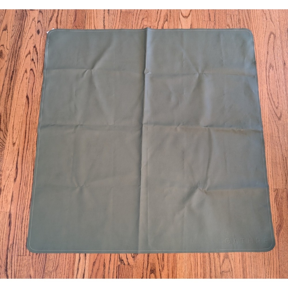 GATHRE Bonded Leather Mini Play Mat Olive Sage Green Square Wipeable Faux 38x38